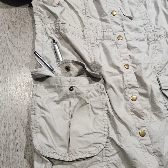 Vintage Women Fossil Windbreaker Long Pearl Snap Jacket Utility Sz Small Hooded - Picture 5 of 9